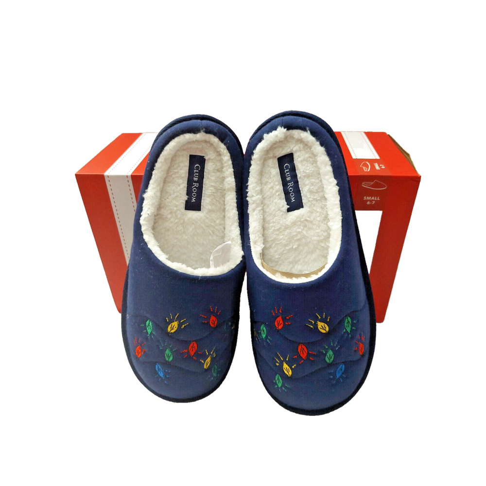 Club Room Men's Navy Blue Embroidery Indoor/Outdoor Slippers Size Small 6-7